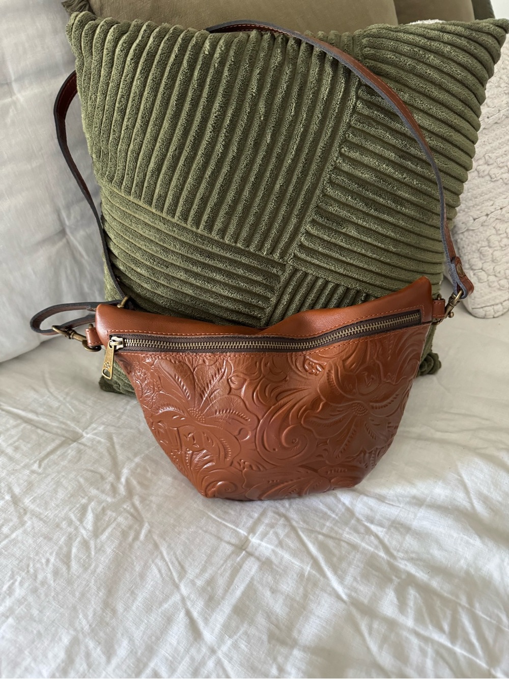 Patricia Nash Embossed Leather Crossbody Bag in Cognac Brown